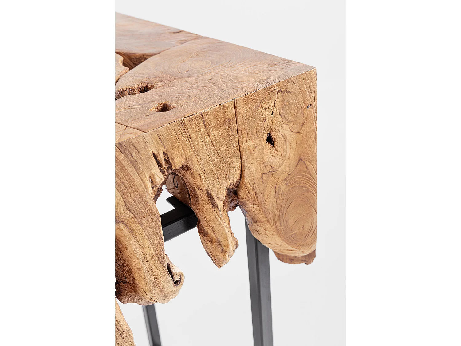 Console 1 étagère en racines de teck et acier noir Greta 120cm