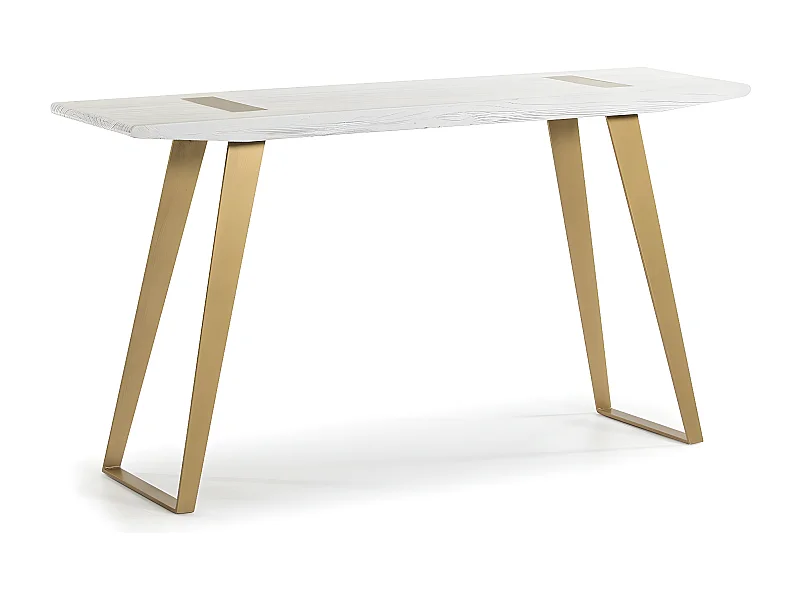 Console bois massif blanc et pieds métal doré 150cm