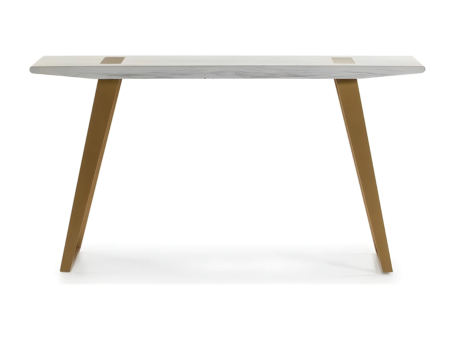 Console bois massif blanc et pieds métal doré 150cm