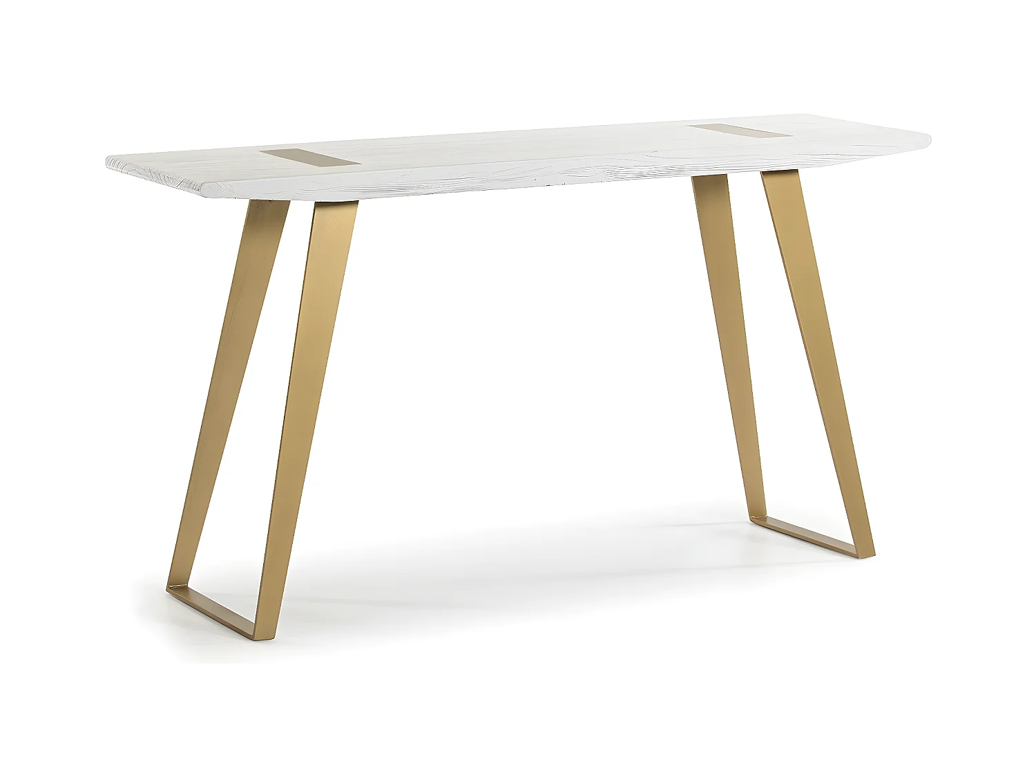 Witte massief houten console en gouden metalen poten 150 cm