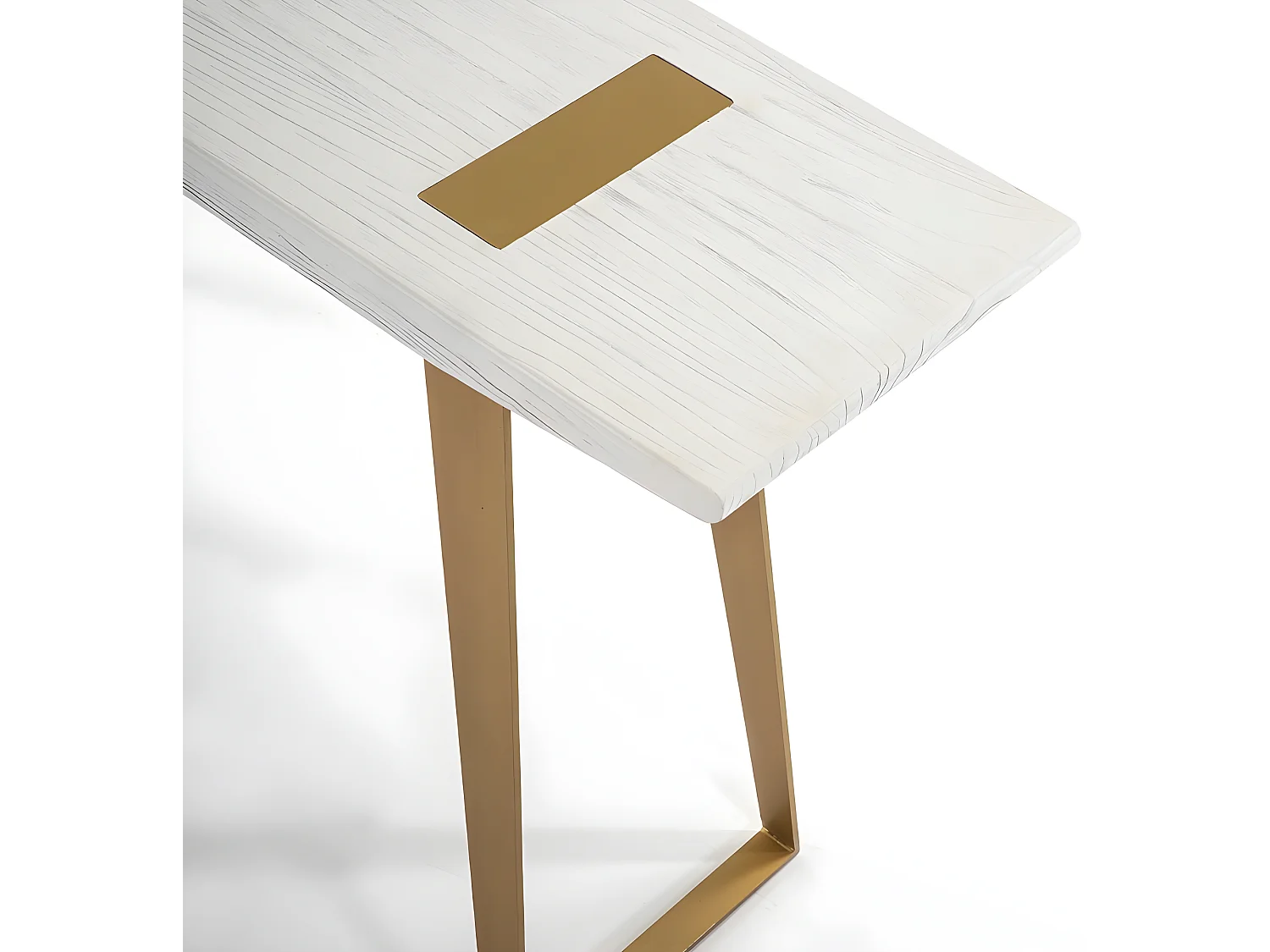 Console bois massif blanc et pieds métal doré 150cm