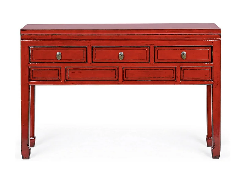 Console en bois d'orme rouge 3 tiroirs Juan 128cm
