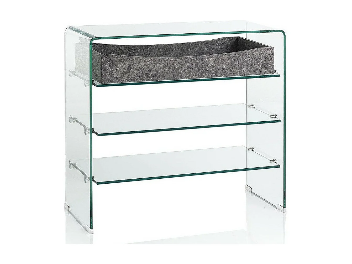 Console 3 planken 1 lade betonpatroon en transparant glas Nygo L 80 cm