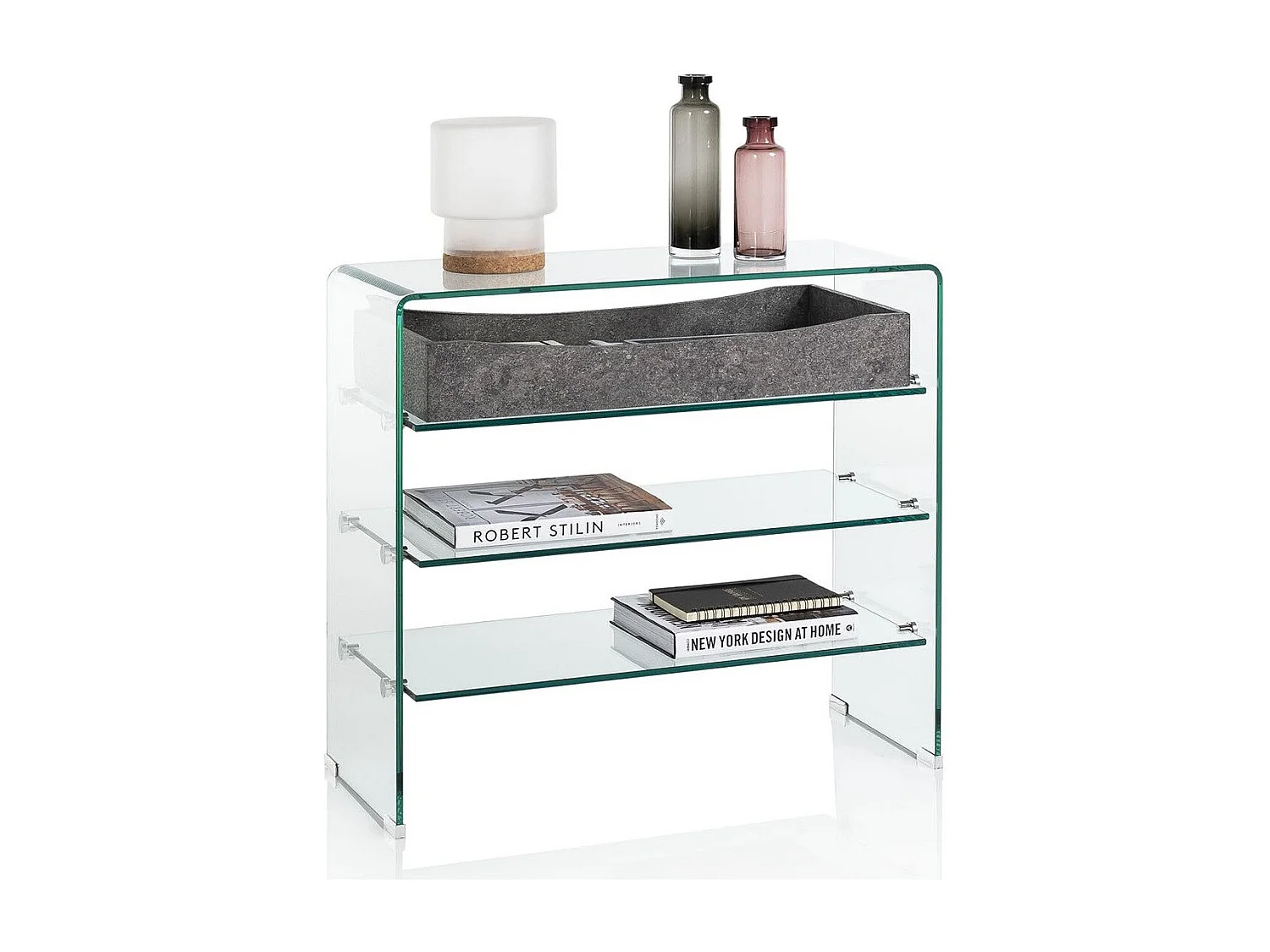 Console 3 planken 1 lade betonpatroon en transparant glas Nygo L 80 cm