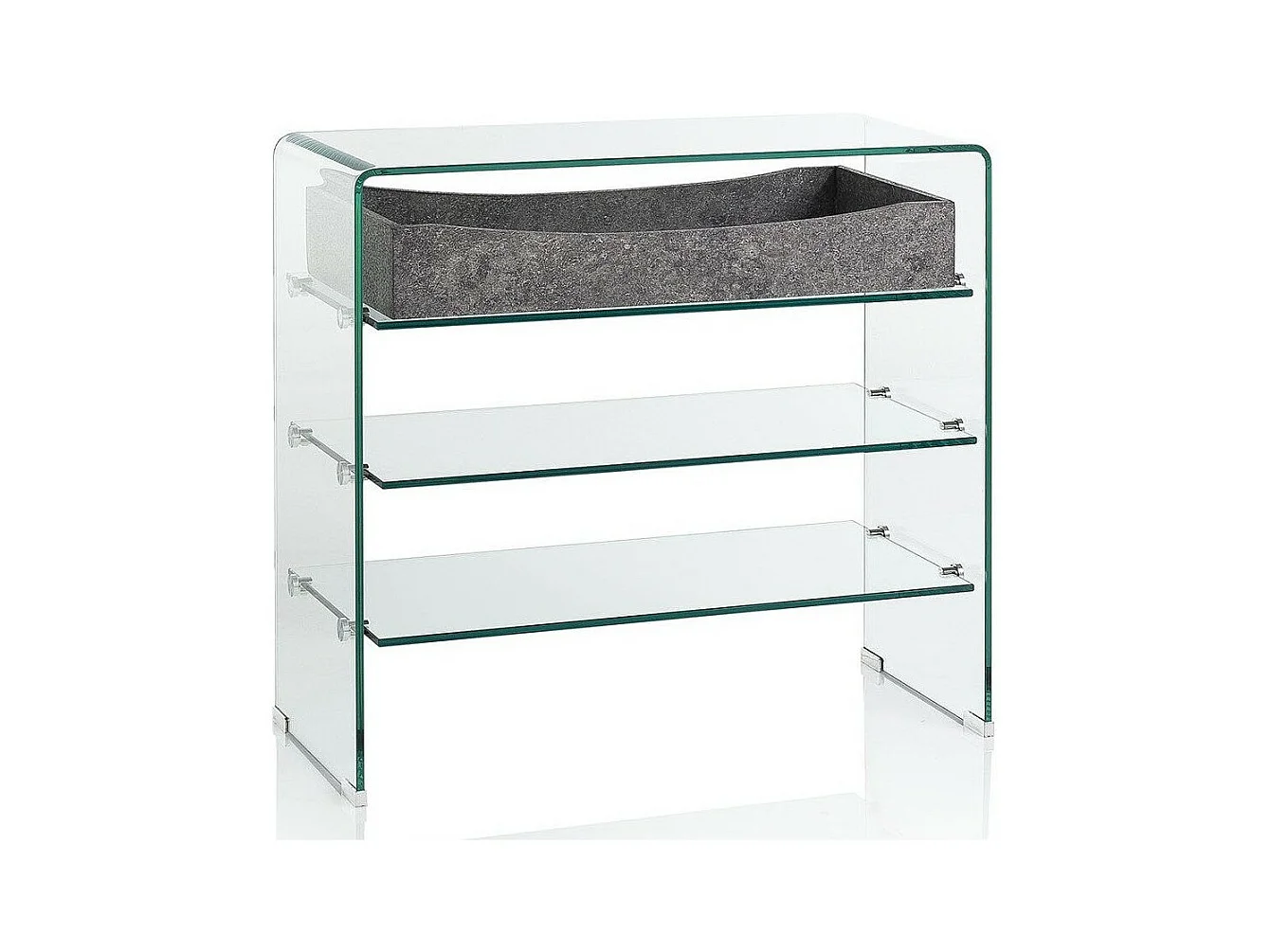 Console 3 étagères 1 tiroir effet béton et verre transparent Nygo L 80cm