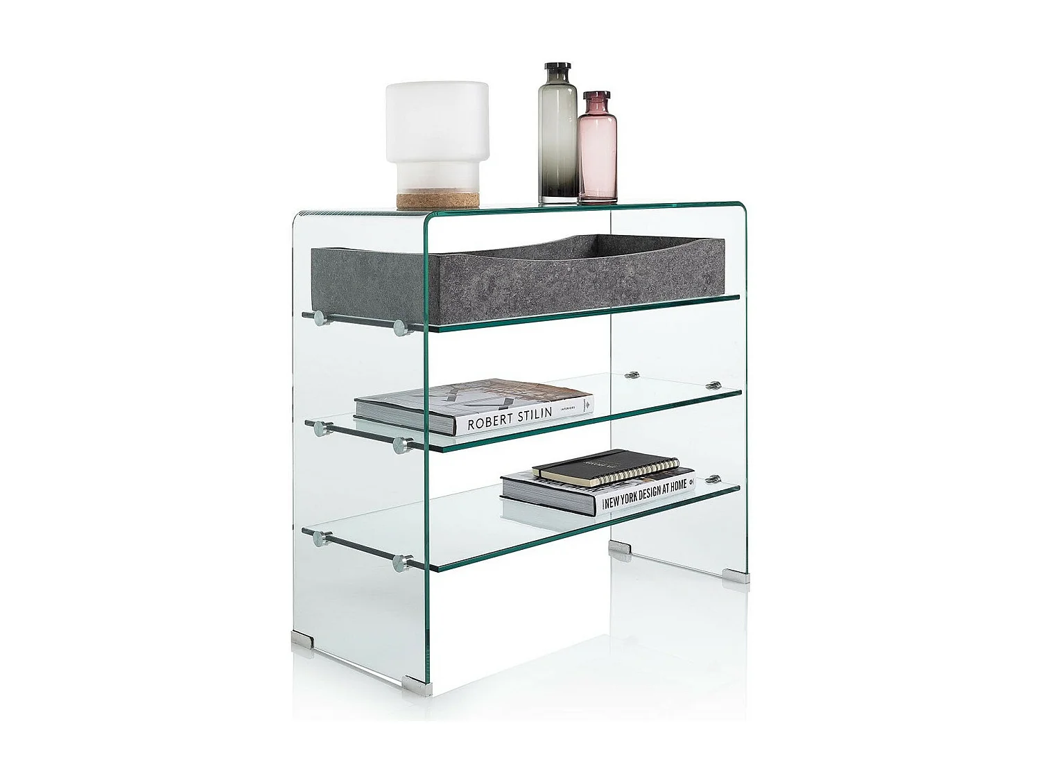 Console 3 planken 1 lade betonpatroon en transparant glas Nygo L 80 cm