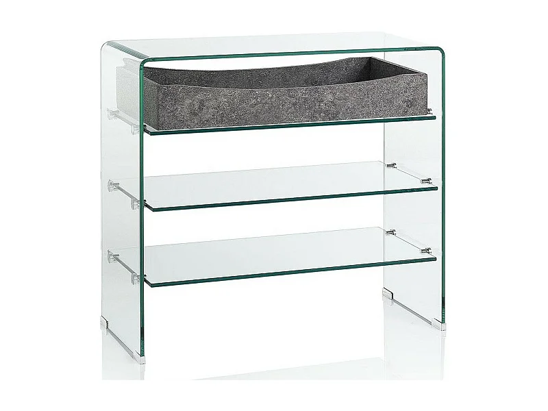Console 3 planken 1 lade betonpatroon en transparant glas Nygo L 80 cm