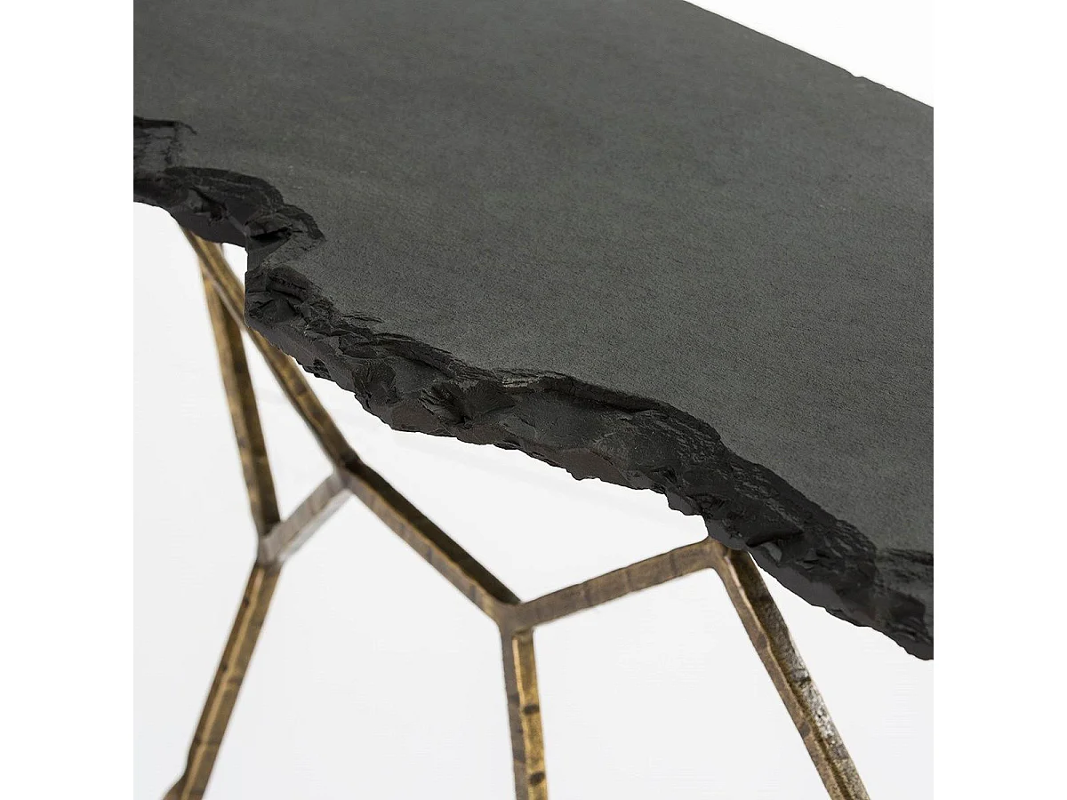 Consola Gina de piedra negra y metal dorado