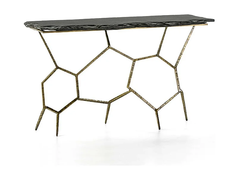 Console pierre noir et métal doré Gina