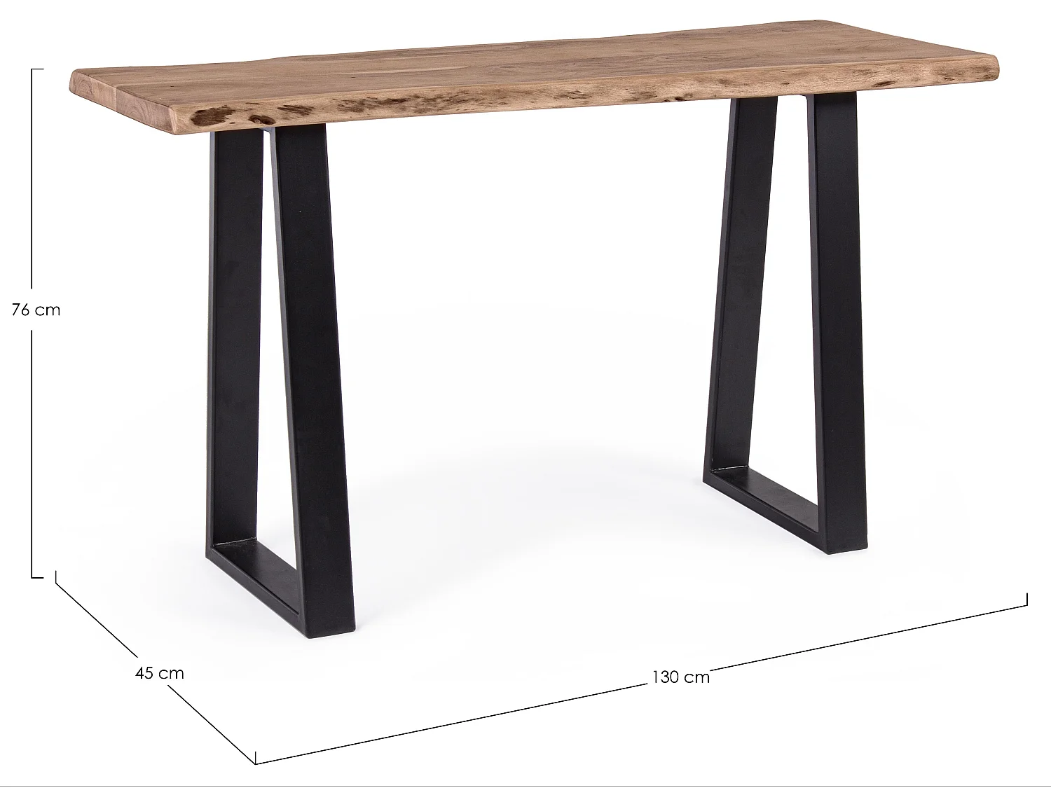Table console bois d'acacia et pieds acier noir Amaly 130cm