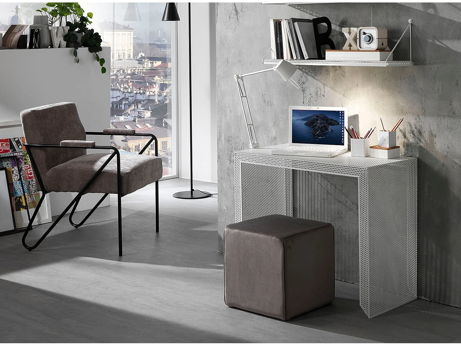 Console métal blanc mat Sayo L 85cm