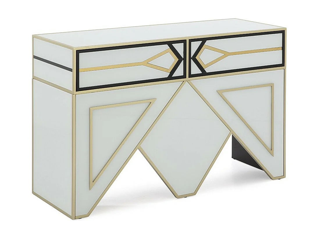 Console bois verre blanc et noir avec métal doré Lia 120cm