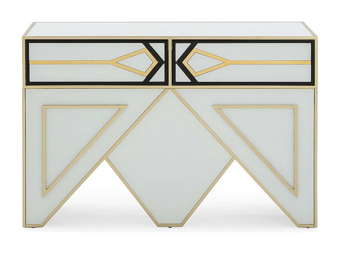 Console bois verre blanc et noir avec métal doré Lia 120cm