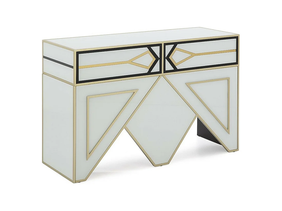 Console bois verre blanc et noir avec métal doré Lia 120cm
