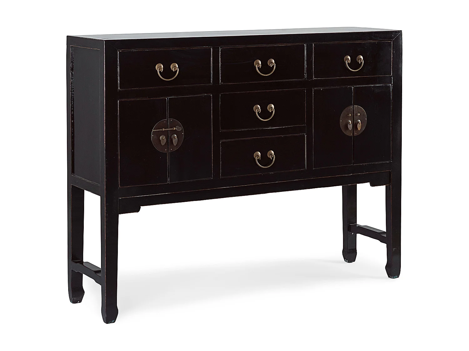 Console in zwart iepenhout 2 deuren 5 laden Juan 137 cm