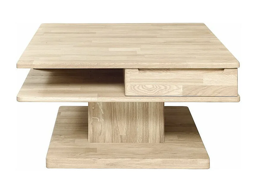 Table basse carrée en bois de chêne blanchi 2 tiroirs Kalido 90cm