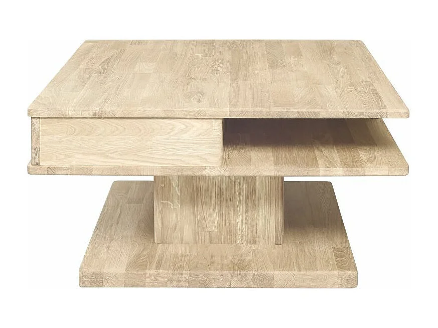 Table basse carrée en bois de chêne blanchi 2 tiroirs Kalido 90cm