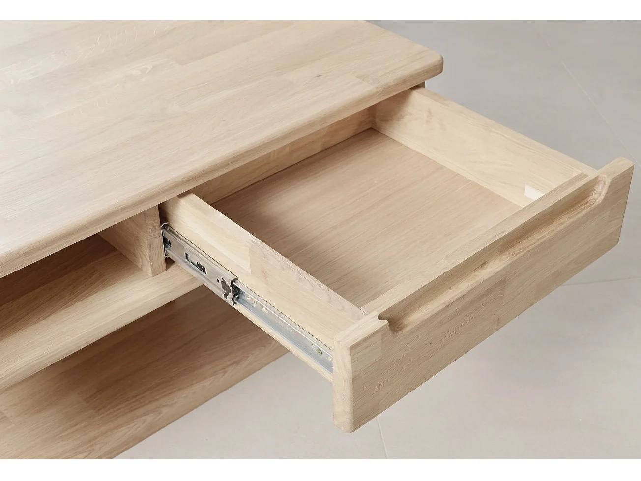 Table basse carrée en bois de chêne blanchi 2 tiroirs Kalido 90cm