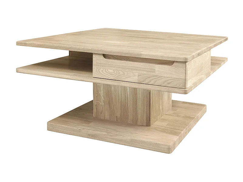 Table basse carrée en bois de chêne blanchi 2 tiroirs Kalido 90cm