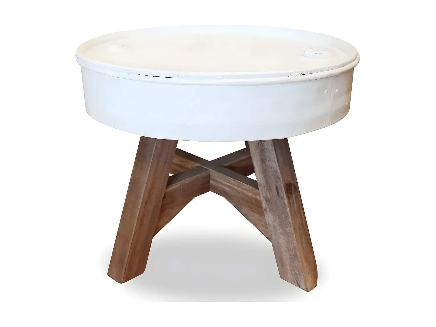 Table basse ronde bois massif recyclé et métal blanc Pury