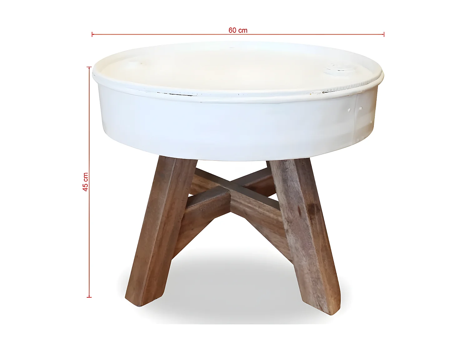 Table basse ronde bois massif recyclé et métal blanc Pury