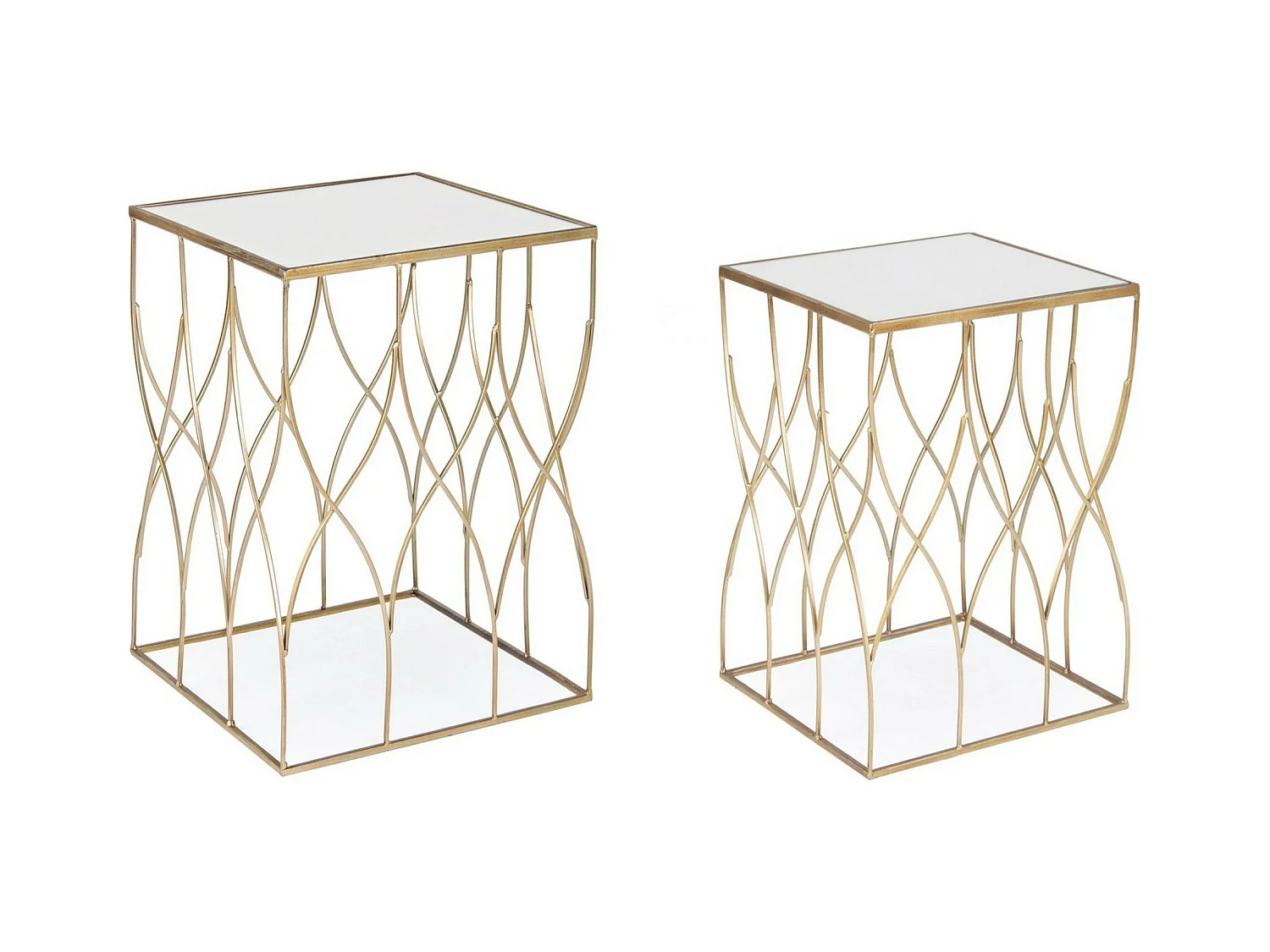 Table basse gigogne carrée en acier doré et miroir Louanor - Lot de 2