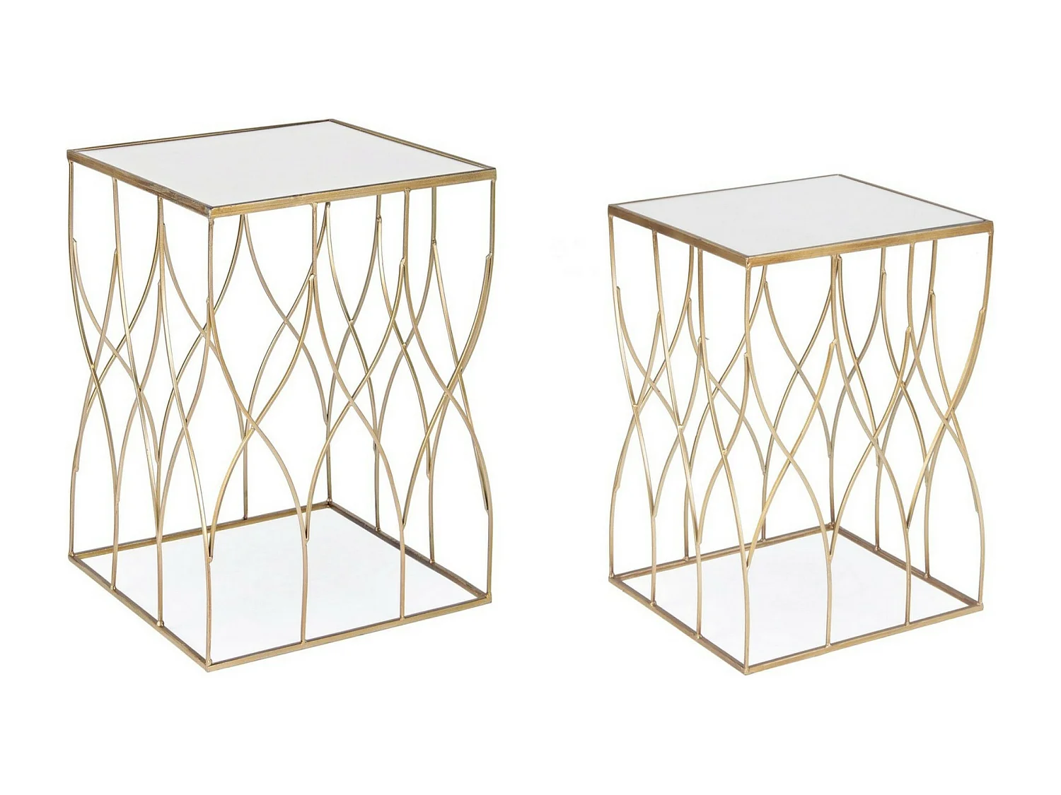 Table basse gigogne carrée en acier doré et miroir Louanor - Lot de 2