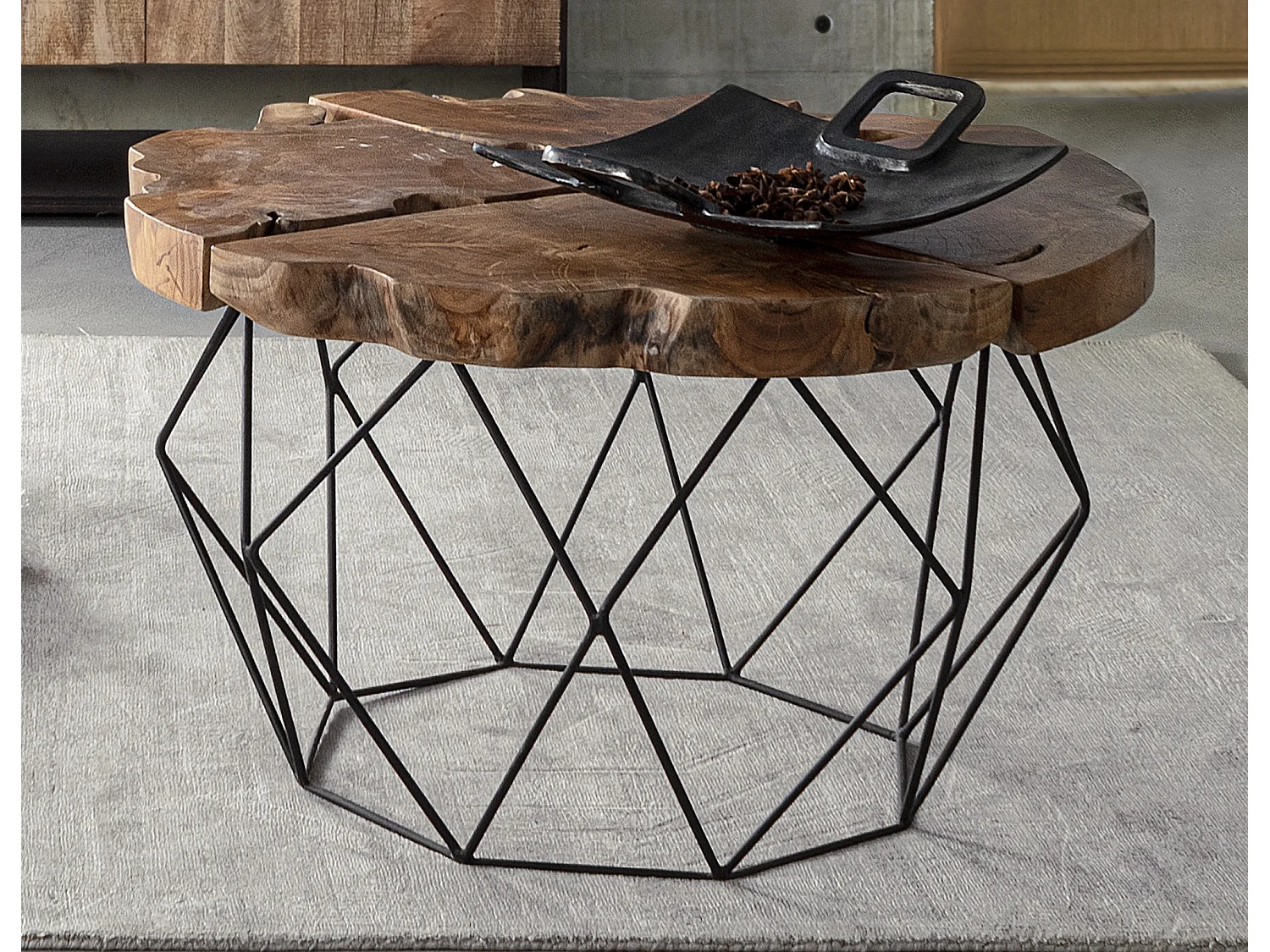 Table basse en bois teck et pieds acier noir Ada L 80cm