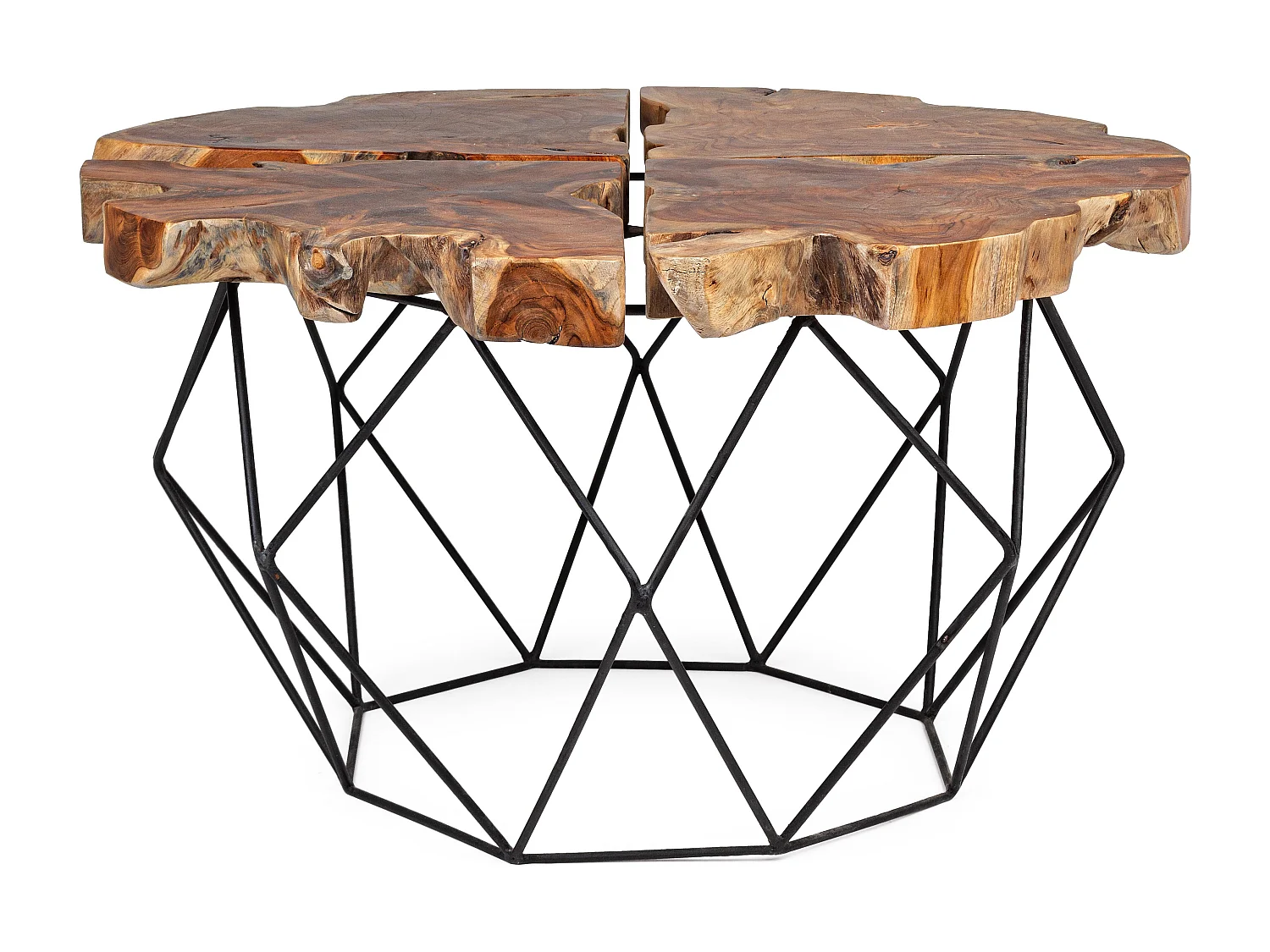 Table basse en bois teck et pieds acier noir Ada L 80cm