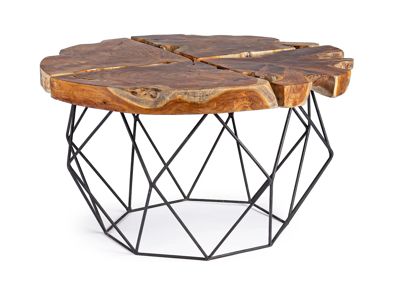 Table basse en bois teck et pieds acier noir Ada L 80cm