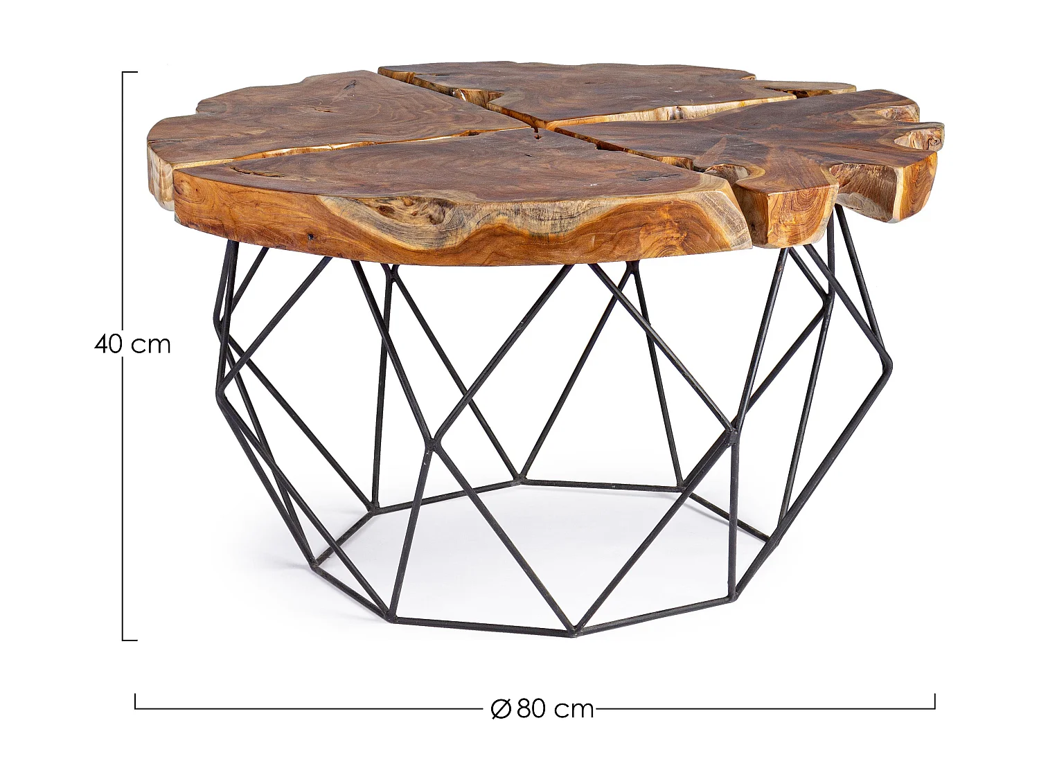Teakhouten salontafel en zwart stalen poten Ada L 80 cm