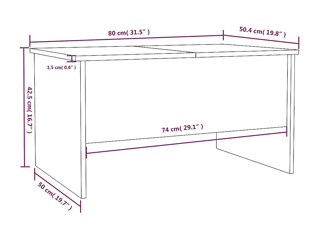 Table basse Chêne fumé 80x50x42,5 Bois d'ingénierie