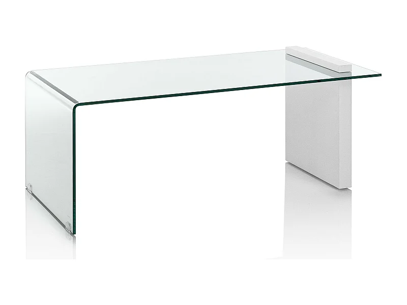 Salontafel van transparant glas en witte houten poot Luni L 110 cm