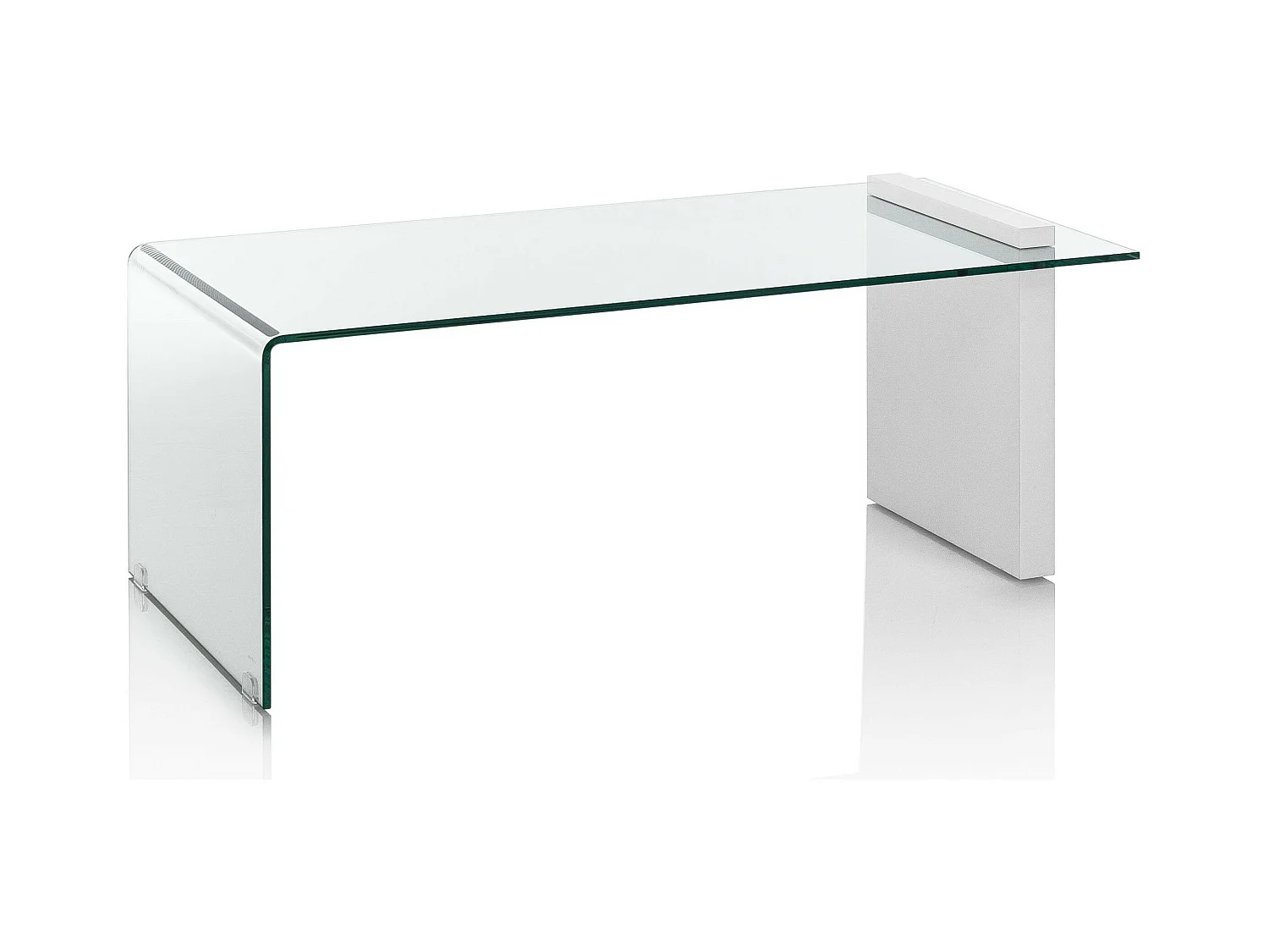 Table basse verre transparent et pied bois blanc Luni L 110cm