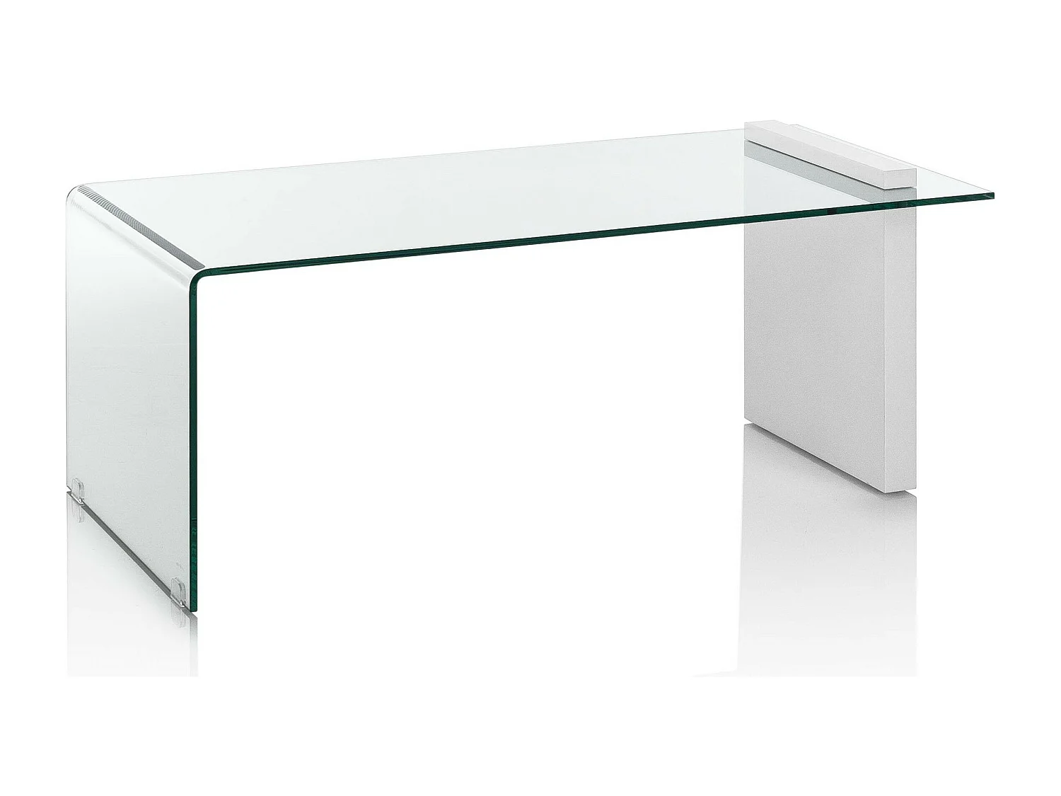 Table basse verre transparent et pied bois blanc Luni L 110cm