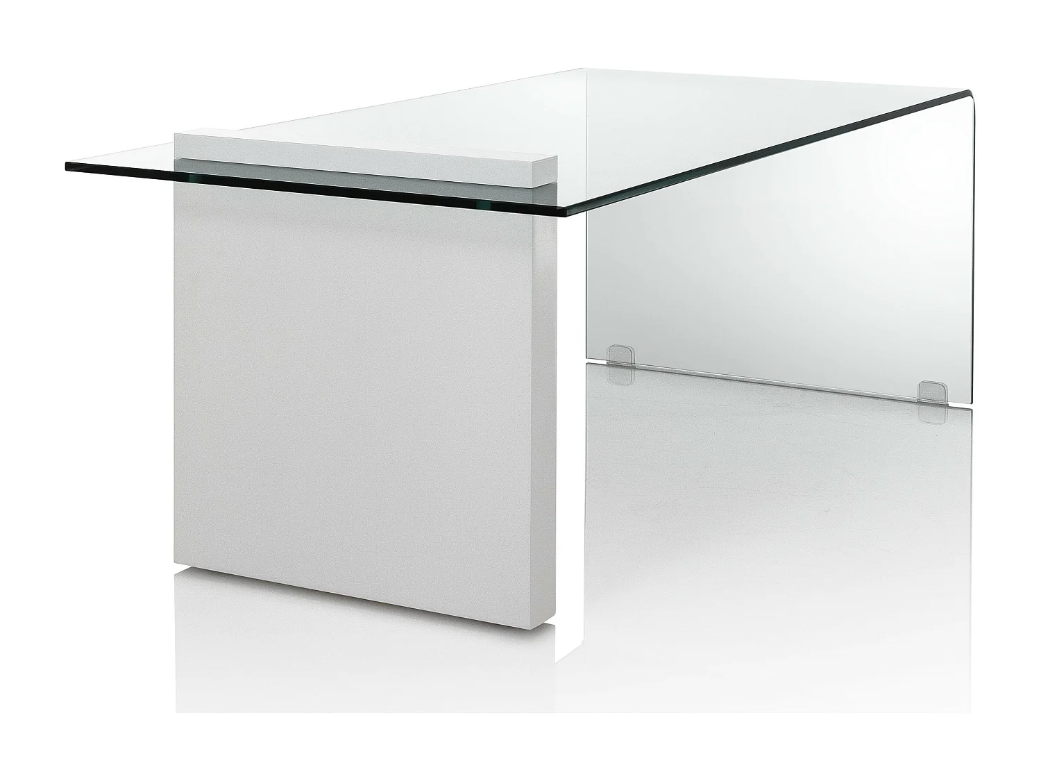 Table basse verre transparent et pied bois blanc Luni L 110cm