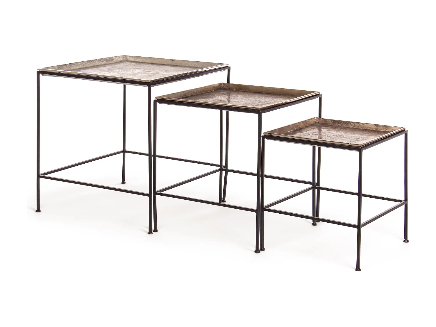 Table basse carrée aluminium et pieds en acier Amina - Lot de 3