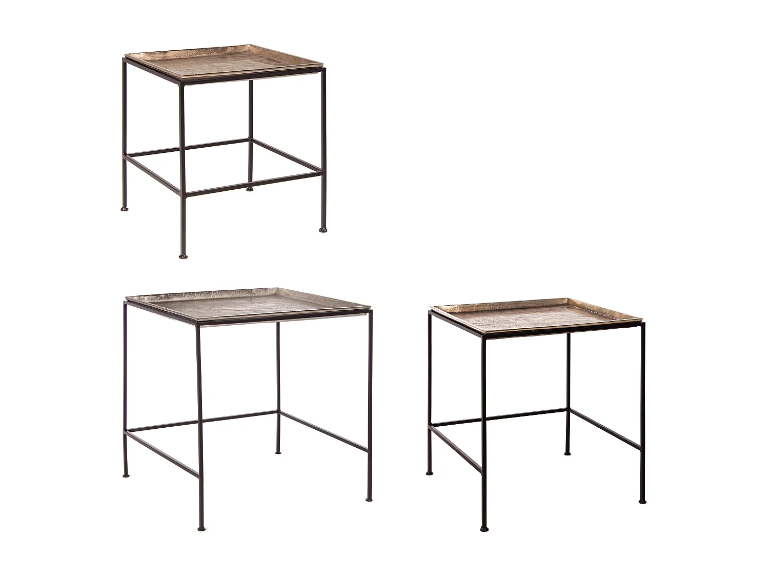 Table basse carrée aluminium et pieds en acier Amina - Lot de 3