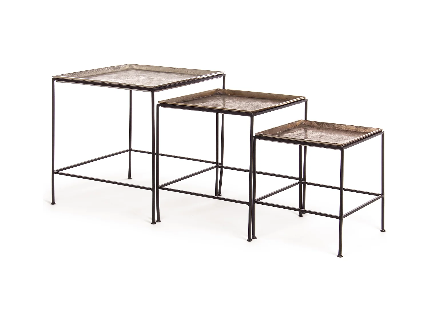 Table basse carrée aluminium et pieds en acier Amina - Lot de 3