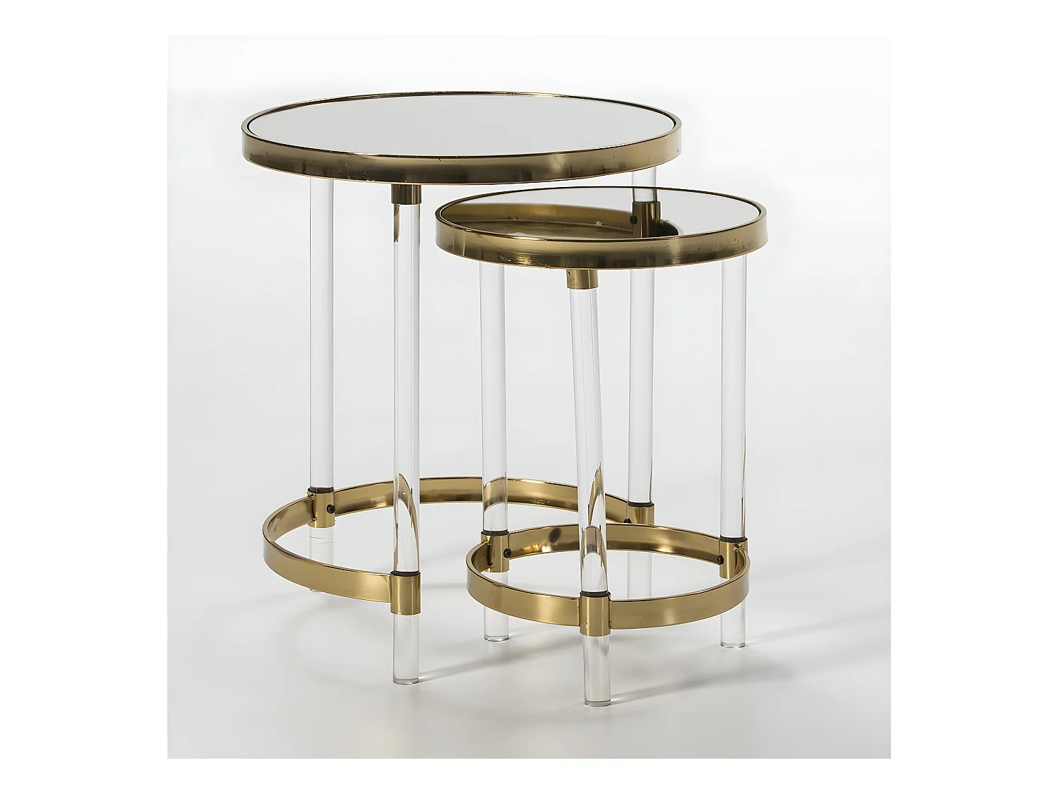 Set de 2 tables gigognes miroir pieds acrylique et métal doré Meli