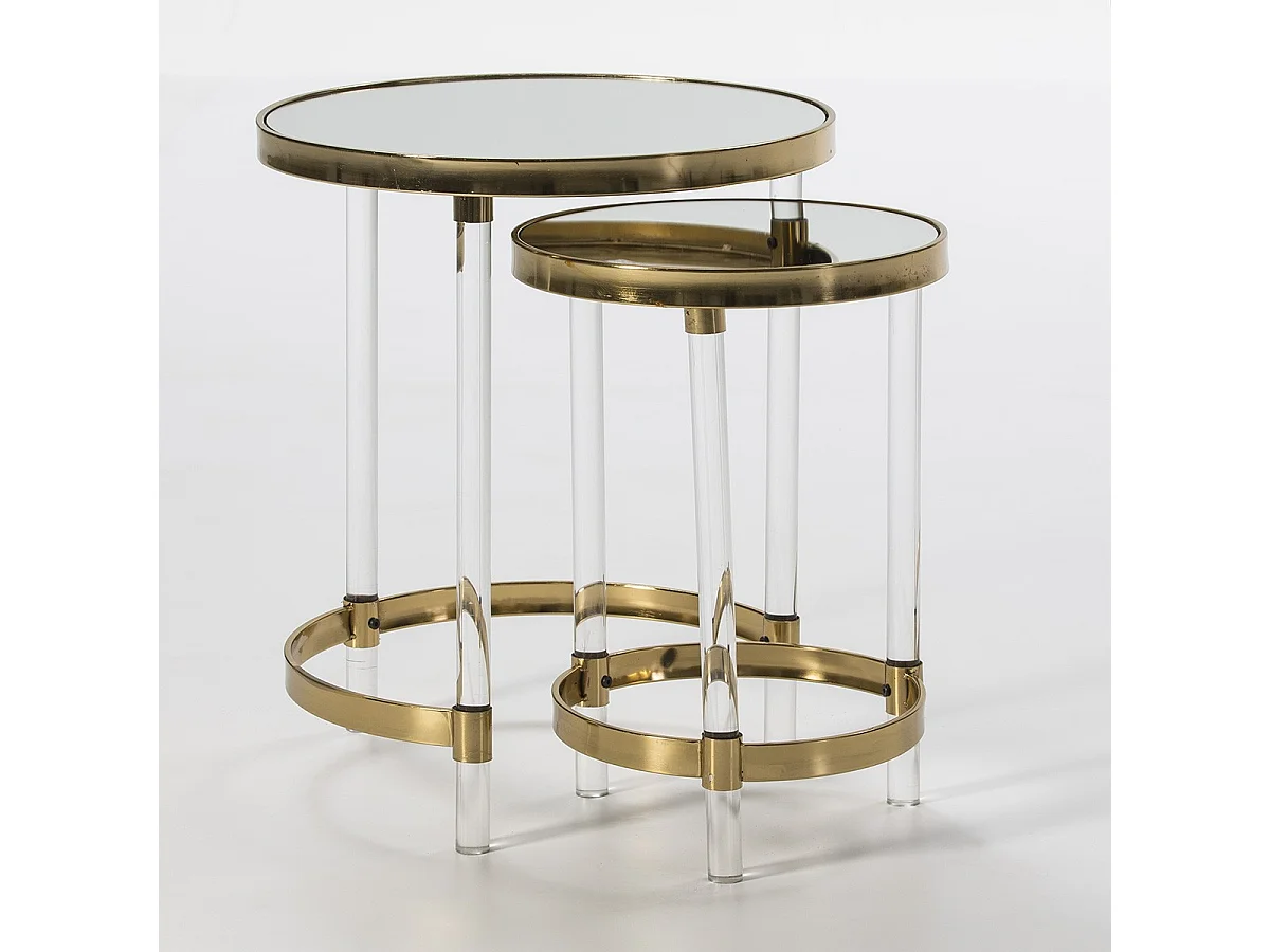 Set de 2 tables gigognes miroir pieds acrylique et métal doré Meli