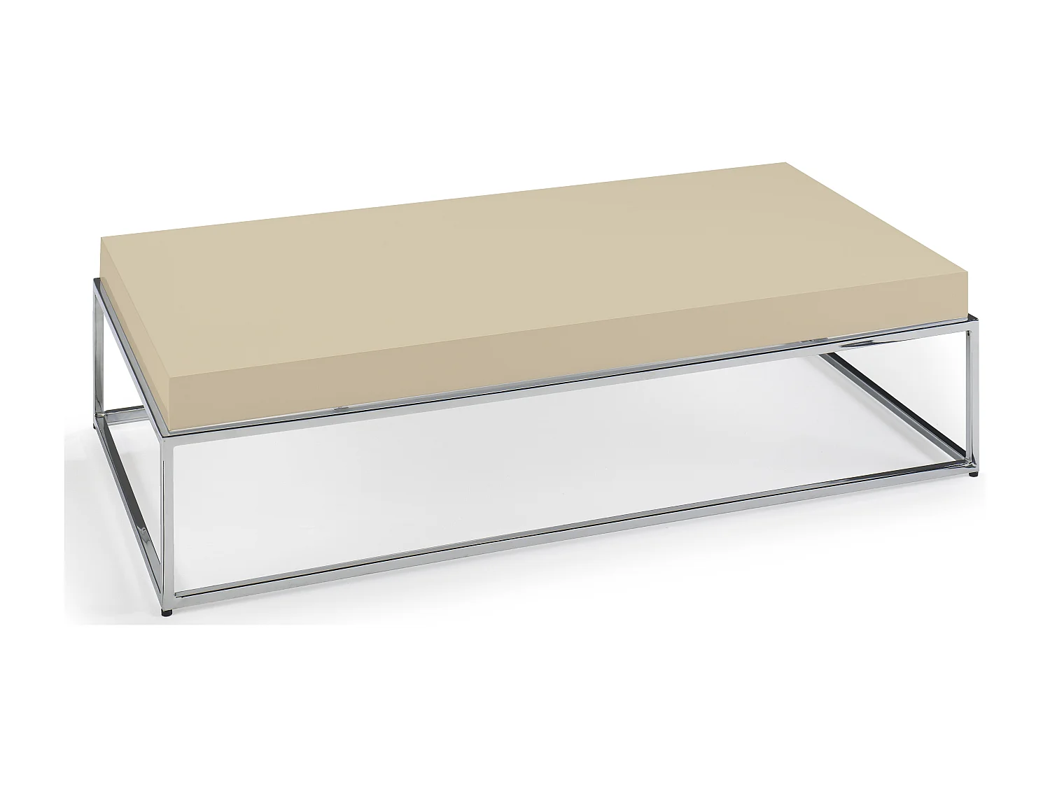 Table basse rectangulaire bois laqué crème et acier inoxydable Gucca