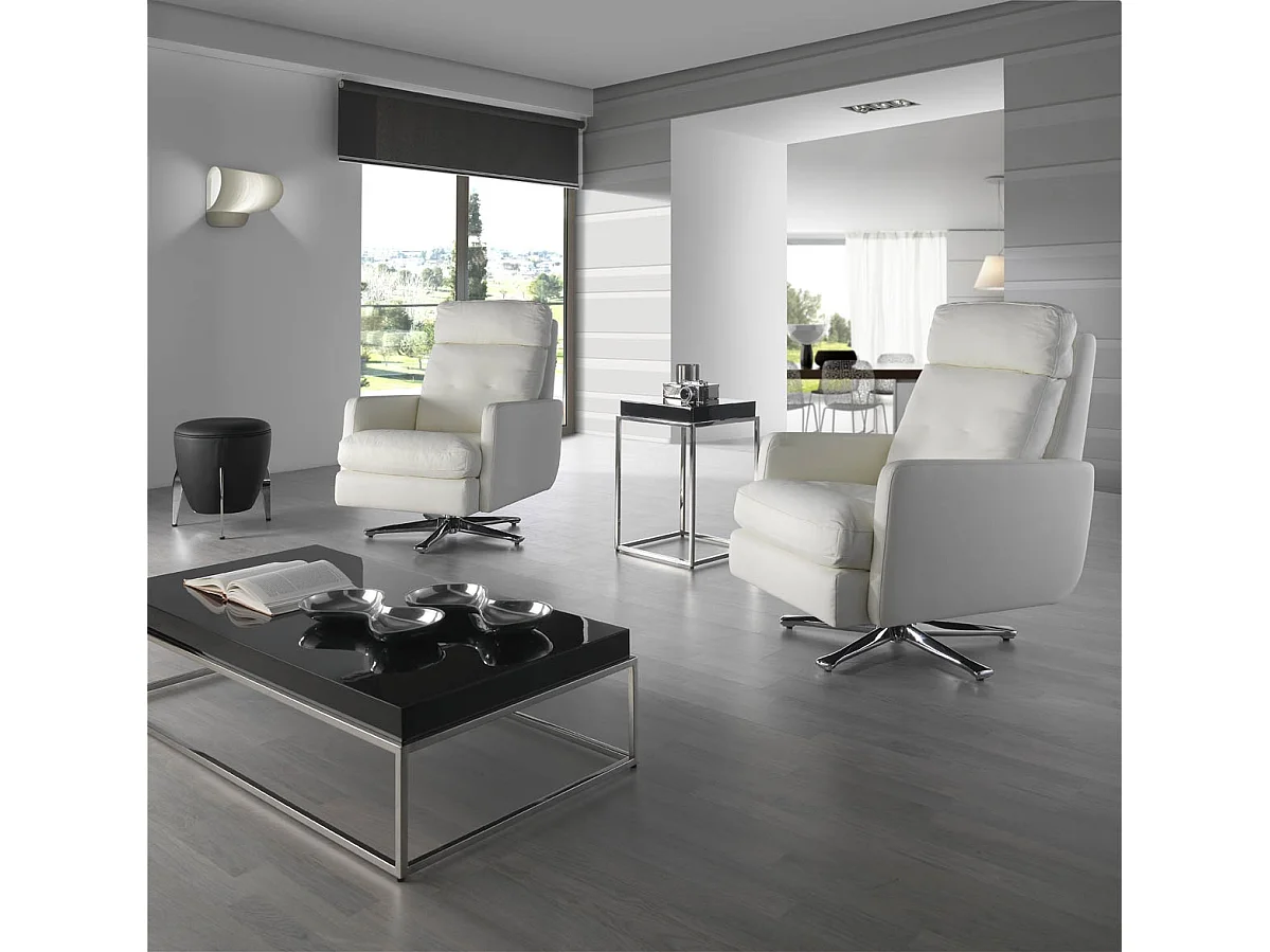 Table basse rectangulaire bois laqué crème et acier inoxydable Gucca