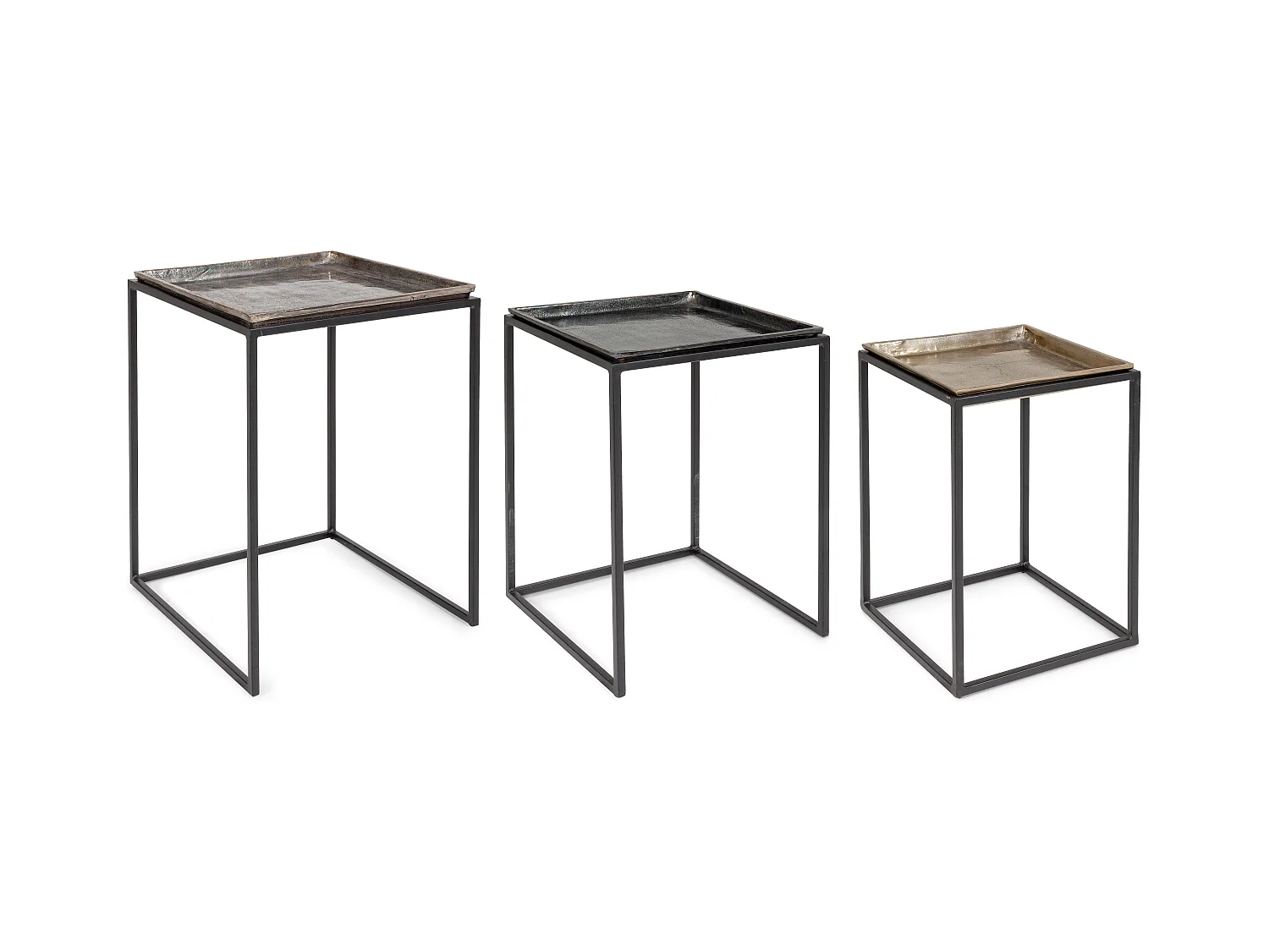 Table basse carrée aluminium vieillie Amina - Lot de 3