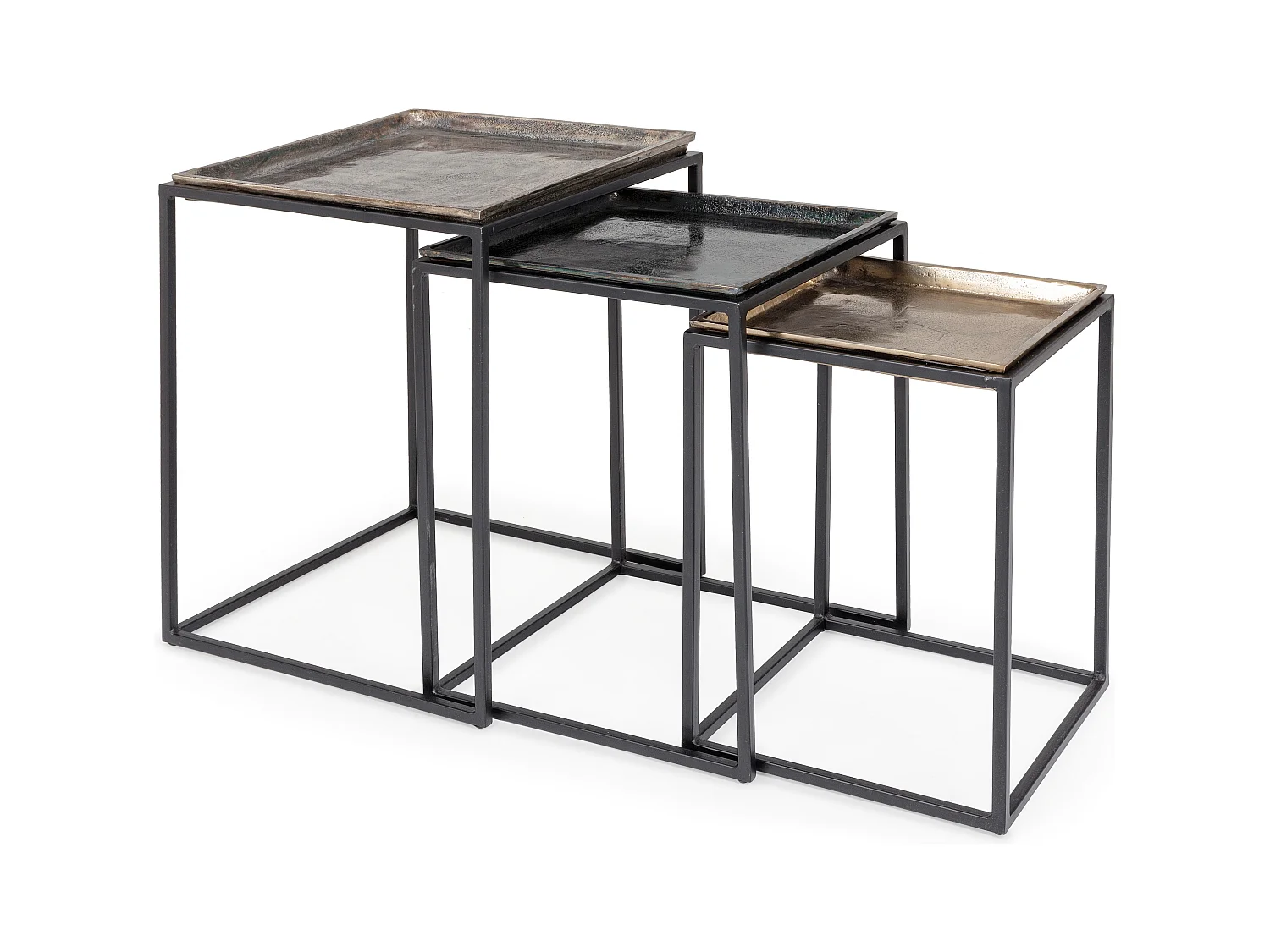 Table basse carrée aluminium vieillie Amina - Lot de 3