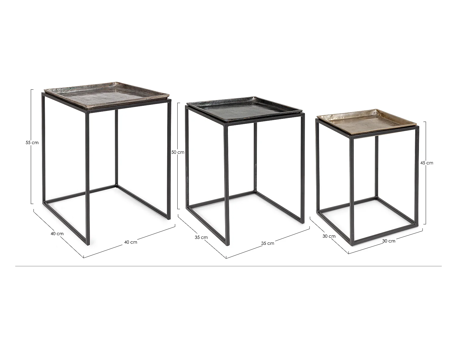Table basse carrée aluminium vieillie Amina - Lot de 3