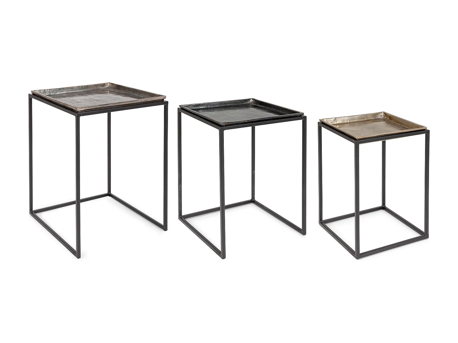 Table basse carrée aluminium vieillie Amina - Lot de 3