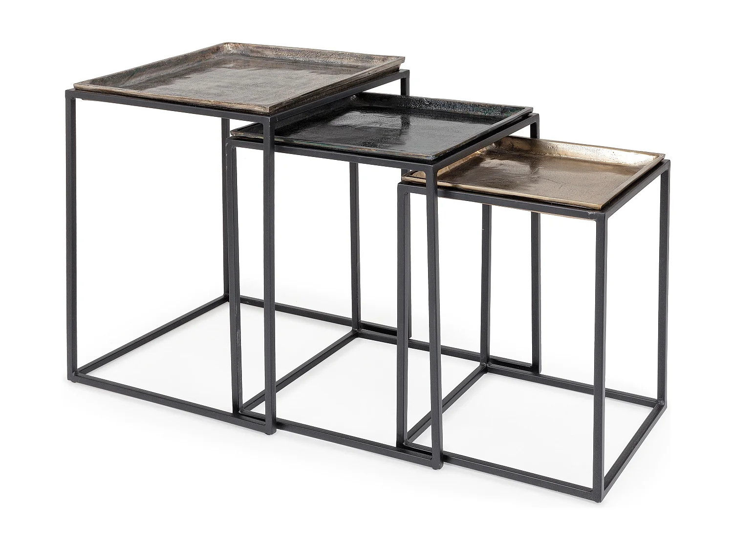 Table basse carrée aluminium vieillie Amina - Lot de 3