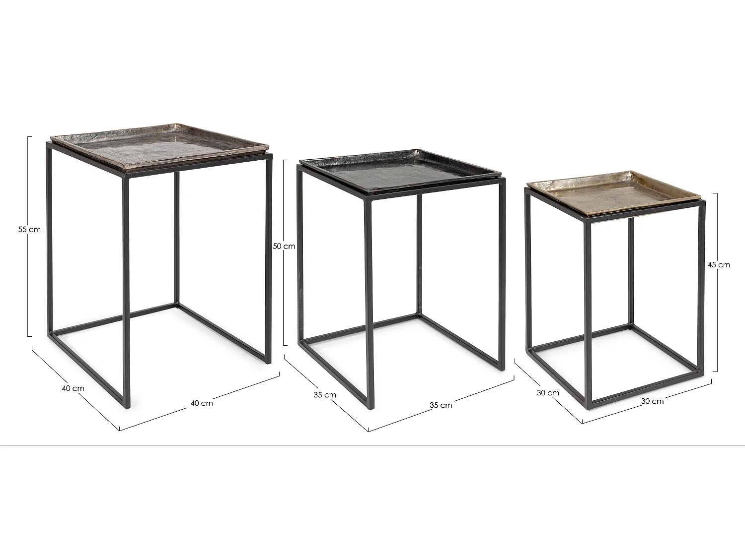 Table basse carrée aluminium vieillie Amina - Lot de 3