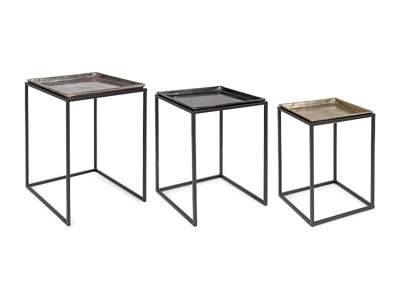 Table basse carrée aluminium vieillie Amina - Lot de 3